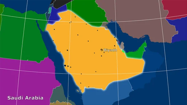 行政区划地图上的沙特阿拉伯地区立体投影 主要组成 — 图库照片