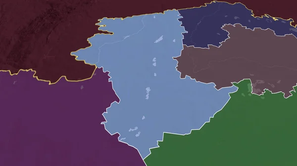 Костанай Регион Казахстана Увеличен Выделен Цветная Карта Административного Деления Рендеринг — стоковое фото