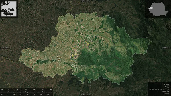 Arad Επαρχία Της Ρουμανίας Δορυφορικές Εικόνες Σχήμα Που Παρουσιάζεται Ενάντια — Φωτογραφία Αρχείου