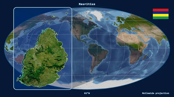 Zoomed Vista Mauritius Delineare Con Linee Prospettiche Contro Una Mappa — Foto Stock