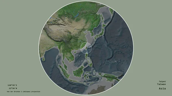 Территория Тайваня Отмечена Кругом Крупномасштабной Карте Континента Изолированной Ненасыщенном Фоне — стоковое фото