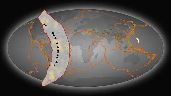 Placa Tectónica Mariana Extruida Presentada Contra Mapa Global Elevación Escala — Foto de Stock