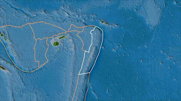 Placa Tectónica Tonga Delineada Bordes Placas Adyacentes Mapa Satélite Proyección — Foto de Stock