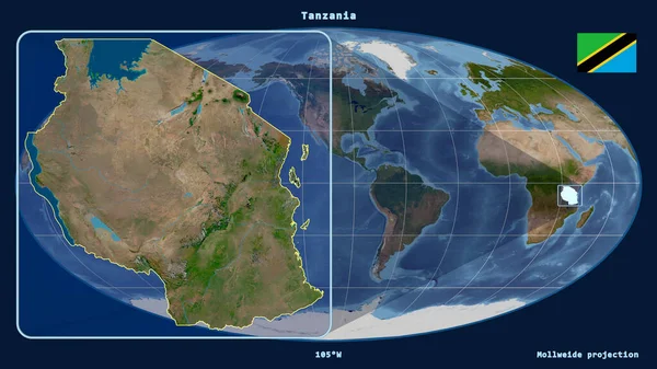 Zoomed Vista Della Tanzania Contorno Con Linee Prospettiche Contro Una — Foto Stock