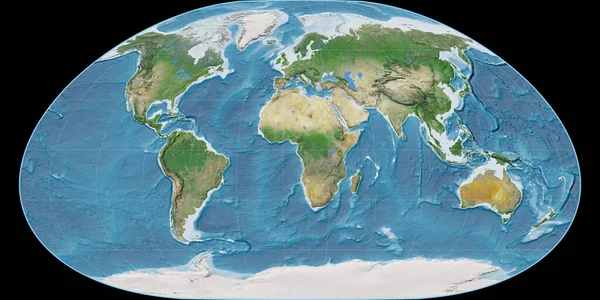 Mapa Świata Projekcji Loximuthal Skupiona Wschodniej Długości Geograficznej Zdjęcia Satelitarne — Zdjęcie stockowe