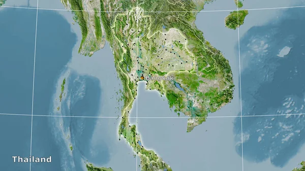 Thailand Area Satellite Map Stereographic Projection Main Composition — Stock Photo, Image