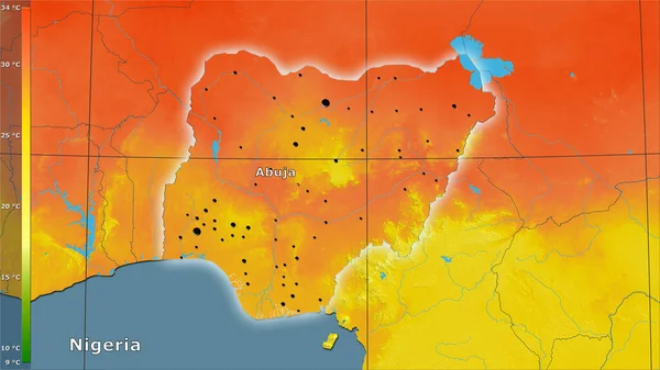 Μέση Θερμοκρασία Του Θερμότερου Τριμήνου Στην Περιοχή Της Νιγηρίας Στην — Φωτογραφία Αρχείου