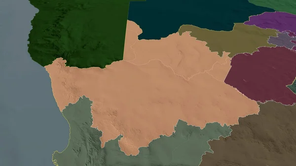 Northern Cape - province of South Africa zoomed and highlighted. Colored and bumped map of the administrative division. 3D rendering