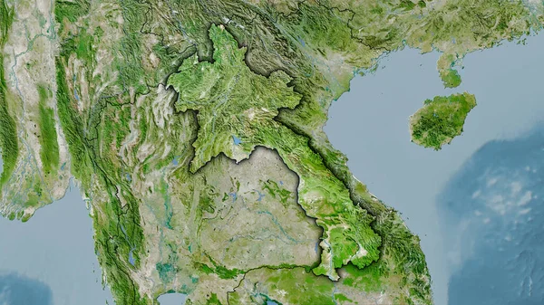 Obszar Laosu Satelicie Mapa Projekcji Stereograficznej Surowa Kompozycja Warstw Rastrowych — Zdjęcie stockowe
