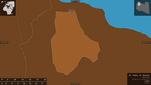 リビアの地区 ジャバル ガルビ 湖や川でパターン化された固体 有益なオーバーレイとその国の領域に対して提示形状 3Dレンダリング — ストック写真
