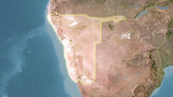 卫星C地图上立体投影中的纳米比亚地区 具有发光轮廓的栅格层的原始成分 — 图库照片