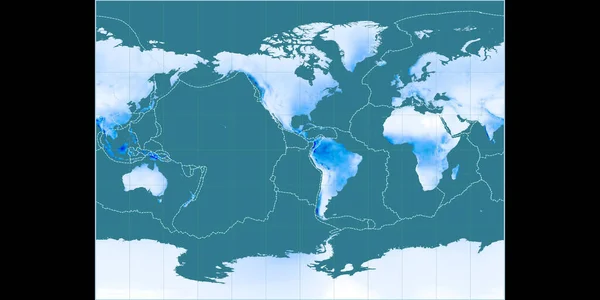 Mapa Mundial Proyección Cilíndrica Miller Centrado Longitud Oeste Mapa Medio — Foto de Stock