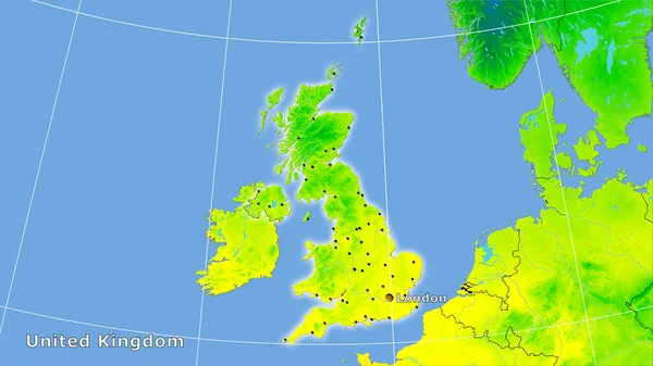 Velká Británie Plocha Roční Mapě Teploty Stereografické Projekci Hlavní Skladba — Stock fotografie