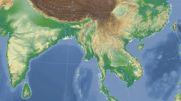 Myanmar Vecindario Perspectiva Oblicua Distante Sin Contorno Mapa Físico Color — Foto de Stock