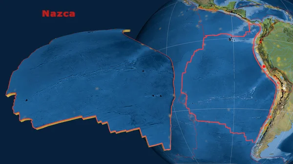 Наска Тектоническая Плита Описана Экструдирована Представлена Земном Шаре Спутниковые Снимки — стоковое фото