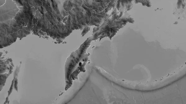 Kamchatka Territoire Russie Carte Échelle Grise Avec Lacs Rivières Forme — Photo