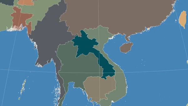 Laos Und Seine Nachbarschaft Entfernte Schrägperspektive Keine Umrisse Farbkarte Der — Stockfoto