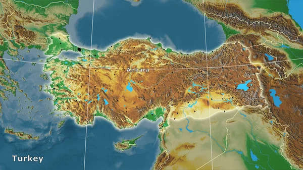 Stereografik projeksiyondaki topografik yardım haritasında Türkiye alanı - ana bileşim