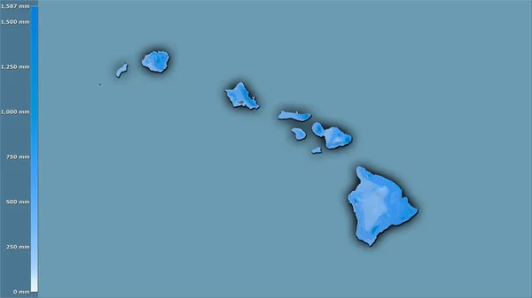 美国夏威夷地区最寒冷的地区在立体投影中的降水量 深色发光轮廓的栅格层的原始成分 — 图库照片