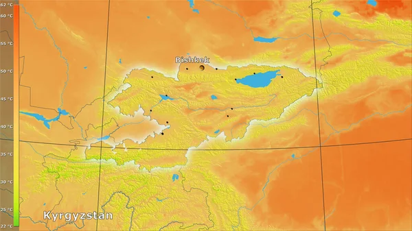 Średnie Roczne Wahania Temperatury Rejonie Kirgistanu Projekcji Stereograficznej Legendą Skład — Zdjęcie stockowe