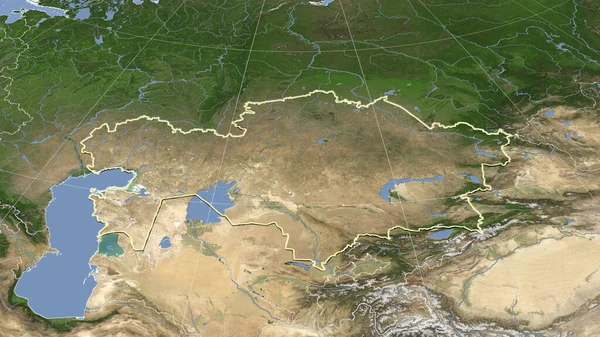 Kazahsztán Környéke Távoli Ferde Perspektíva Vázolt Forma Műholdas Képek — Stock Fotó