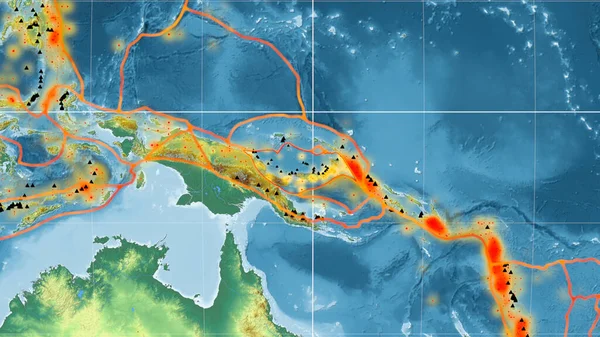 South Bismarck Tectonic Plate Mollweide Projection 지형학적 지도에 설명되어 렌더링 — 스톡 사진