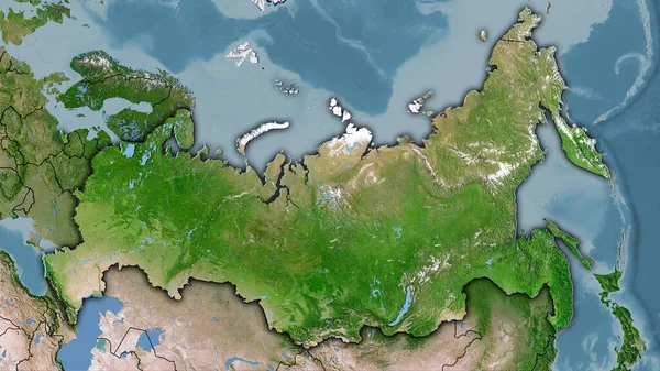 卫星C地图上的俄罗斯地区立体投影 具有暗发光轮廓的栅格层的原始成分 — 图库照片