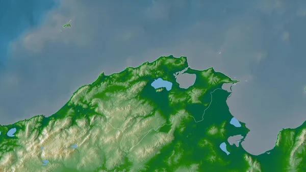 突尼斯省Bizerte 湖泊和河流的彩色阴影数据 形状与它的国家相对应 3D渲染 — 图库照片