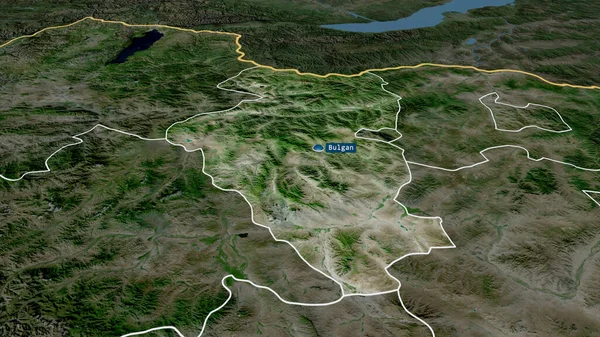 Bulgan Province Mongolie Zoomé Mis Évidence Avec Capitale Imagerie Satellite — Photo