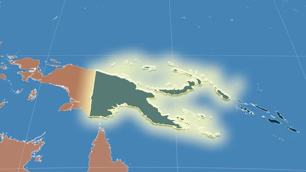 Papua Vecindario Perspectiva Oblicua Distante Forma Brillaba Mapa Color Las — Foto de Stock