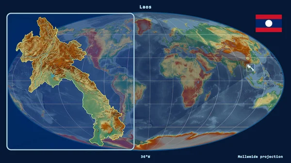 Vergrößerte Ansicht Von Laos Mit Perspektivischen Linien Gegen Eine Weltkarte — Stockfoto
