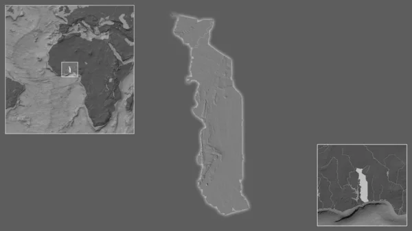 Nahaufnahme Von Togo Und Seiner Lage Der Region Und Zentrum — Stockfoto