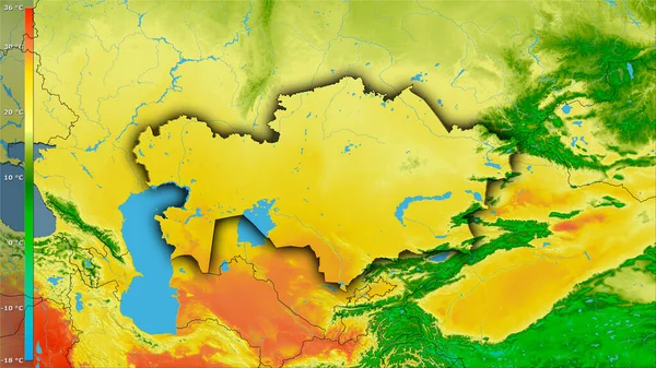 Průměrná Teplota Nejteplejší Čtvrti Oblasti Kazachstánu Stereografické Projekci Legendou Hrubé — Stock fotografie