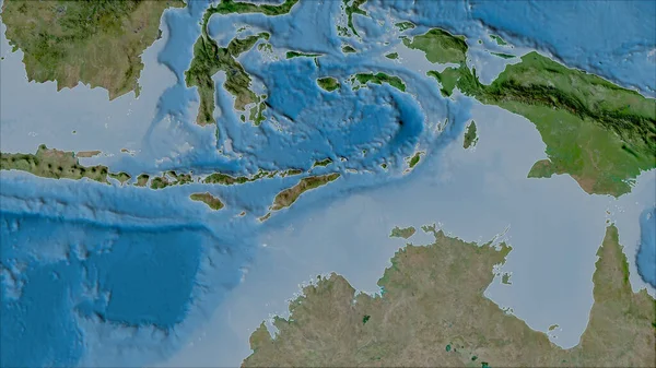 Grannskap Timor Tektoniska Plattan Satellit Kartan Van Der Grinten Projektion — Stockfoto