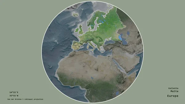マルタの地域は その大陸を取り巻くサークルを中心として 荒廃した背景にあります 与えられた資本金の地理的条件と名前 衛星画像 — ストック写真