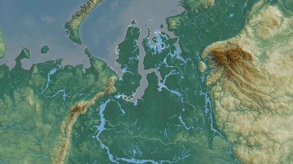 ロシアの自治州ヤマル ネネネツ 湖や川と色の救済 形状は その国の領域に対して概説 3Dレンダリング — ストック写真