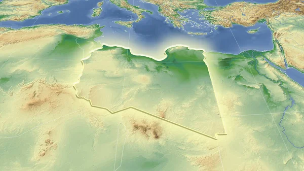 利比亚及其邻国 遥远的斜向透视 形状闪闪发光 彩色物理图 — 图库照片