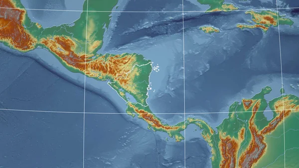 Nicarágua Bairro Perspectiva Distante Com Contorno País Mapa Topográfico Relevo — Fotografia de Stock