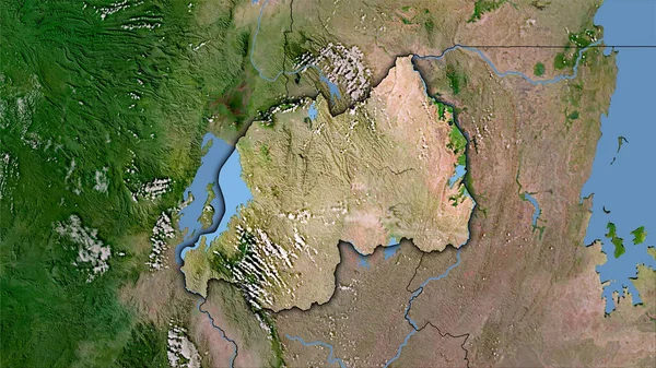 卫星C地图上立体投影中的卢旺达地区 暗光轮廓光栅层的原始组成 — 图库照片