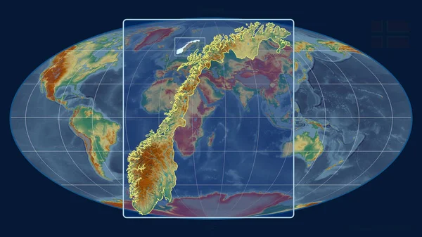 Přiblížený Pohled Norsko Perspektivními Liniemi Proti Globální Mapě Mollweidově Projekci — Stock fotografie