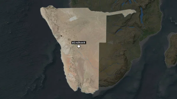Podkreślony Obszar Namibii Punktem Kapitałowym Oznakowaniem Zdesperowanej Mapie Jej Sąsiedztwa — Zdjęcie stockowe