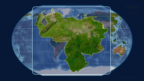 Увеличенный Виду Венесуэлы Очертания Перспективными Линиями Против Глобальной Карты Каврайском — стоковое фото