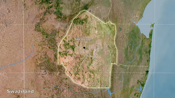 Zone Swaziland Sur Carte Satellite Dans Projection Stéréographique Composition Principale — Photo