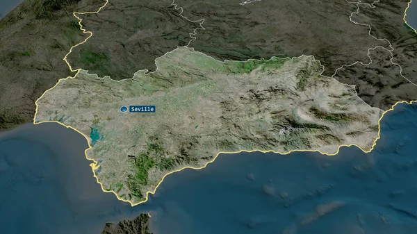 Andalusie Autonomní Společenství Španělska Přiblížilo Zvýraznilo Kapitálem Satelitní Snímky Vykreslování — Stock fotografie