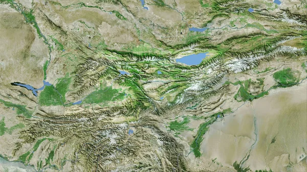 Obszar Kirgistanu Mapie Satelitarnej Projekcji Stereograficznej Surowy Skład Warstw Rastrowych — Zdjęcie stockowe
