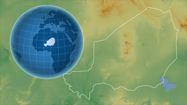 Niger Globo Con Forma Del Paese Contro Mappa Ingrandita Con — Foto Stock