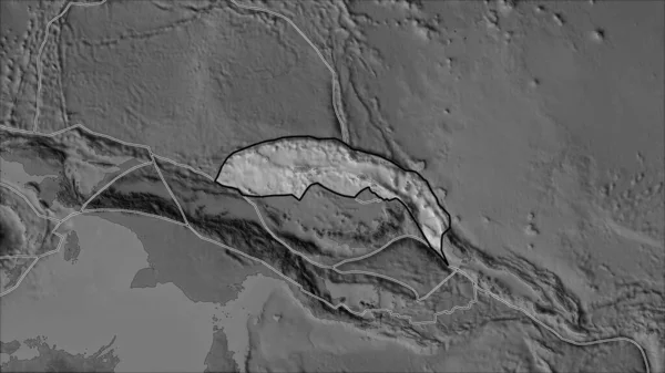 Placa Tectónica Bismarck Norte Delineada Mapa Escala Cinza Separada Pela — Fotografia de Stock