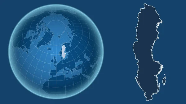 Σουηδία Σφαίρα Σχήμα Της Χώρας Αντίθεση Μεγεθυμένο Χάρτη Περίγραμμά Της — Φωτογραφία Αρχείου