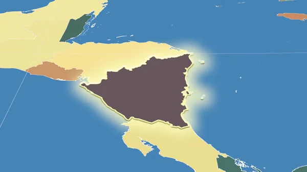 Nicaragua Barrio Perspectiva Oblicua Distante Forma Brillaba Mapa Color Las — Foto de Stock