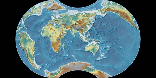 Světová Mapa Maurerově Zjevné Kulové Projekci Soustřeďuje Východní Délky Topografická — Stock fotografie